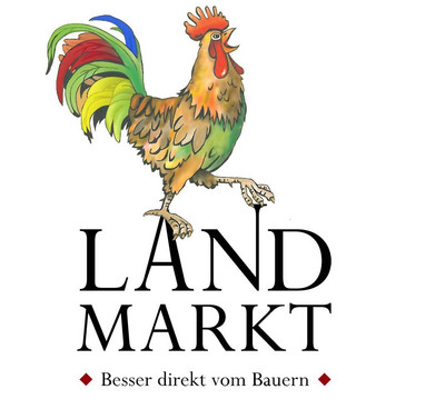 Das Landmarkt-Logo mit dem krähenden Hahn.